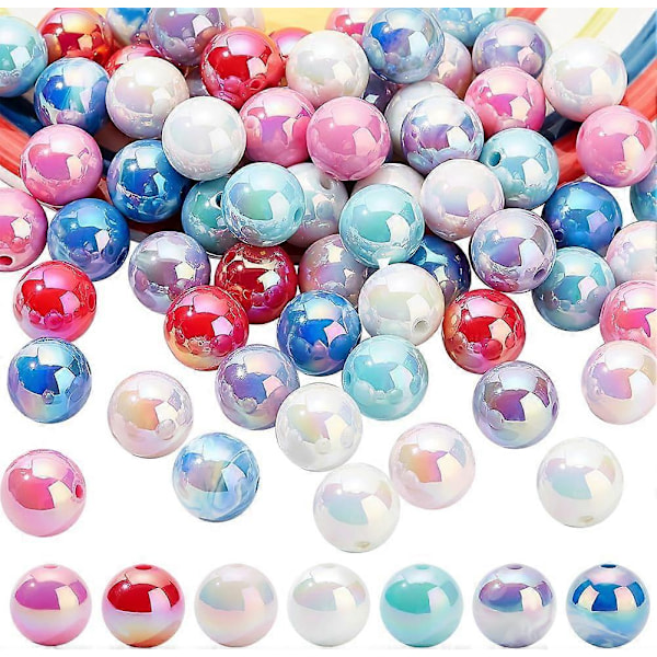 15 mm akrylperler 70 stk. UV-belagte uigennemsigtige perler 7 stilarter Regnbuefarvede iriserende løse perler Farverige tyggegummikugler til smykker Armbånd Halskæde Pen Ba