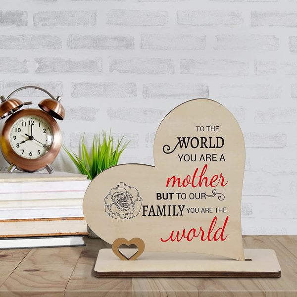 Presenter för mamma, handgjord hjärtformad träplakett med ordspråk, mammapresenter träprydnader 14 * 14 cm mammapresenter, mors dag födelsedagspresenter till mamma