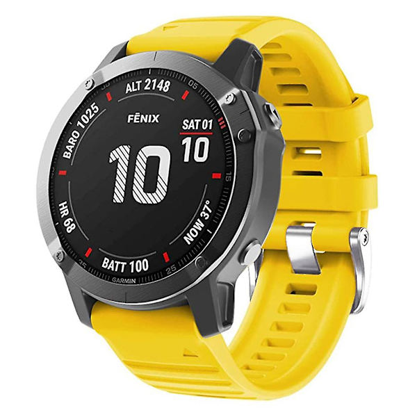 För Garmin Tactix 7 Pro/Fenix 7X/Fenix 6X Pro 26mm Silikonklockarmband med stålspänne Yellow