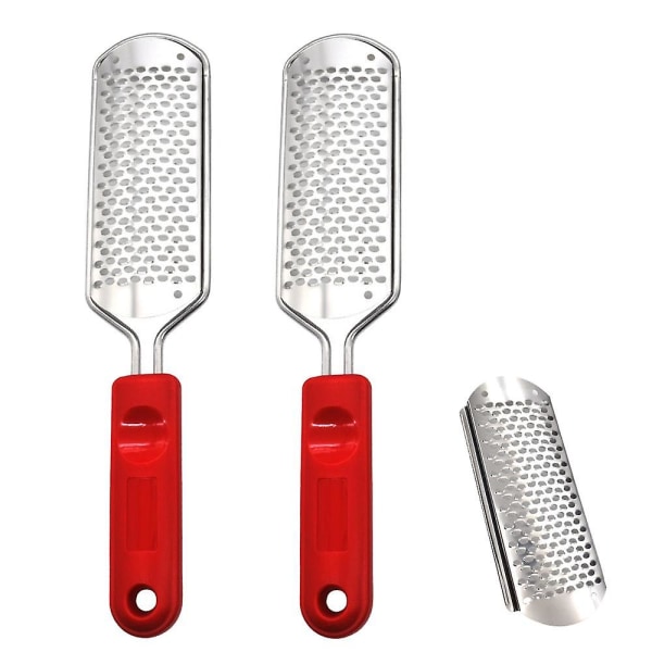2 Fotrasper i metall (fotfil) + 1 gratis erstatningsblad 2 red handle file * 1file large hole