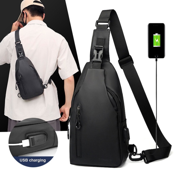 Ny varm vattentät axelväska för män och kvinnor, axelväska, bröstväska, crossbody-ryggsäck med USB-kabel för söt axelväska blue
