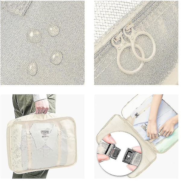 Packningskuber Resväska Packningsorganisatörer Set Med Toalettväska (7 st) Beige