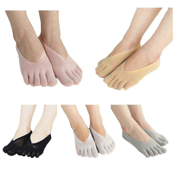 Ortopædiske Kompressionsstrømper til Kvinder, Tåstrømper Ultra Lavt Skåret Liner Med Gel-fane, Åndbare 5PCS