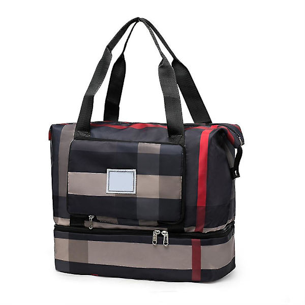 Reiseveske, duffelbag for reise, fargeblokkmønster, stor kapasitet, multifunksjonell og sammenleggbar Black