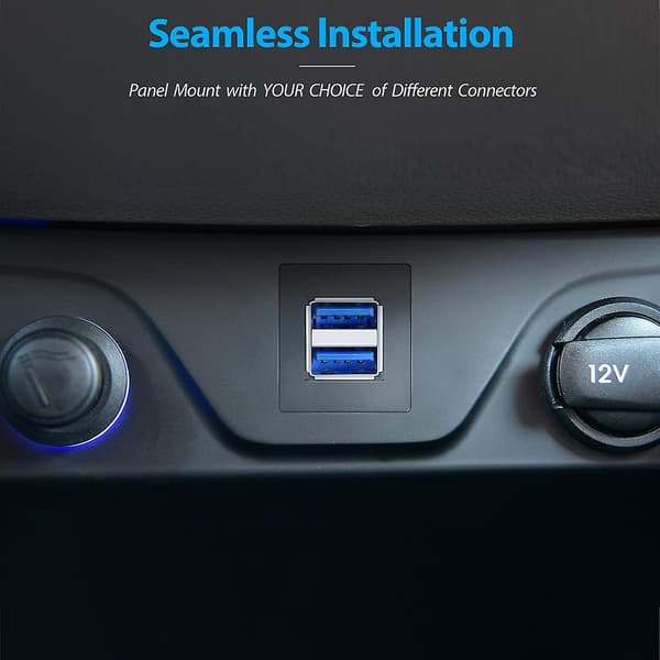 Dobbel Usb3.0 Firkantet Innfelt Montering - 2m 6ft Usb 3.0 Skjøteledning. Dashbordmontering