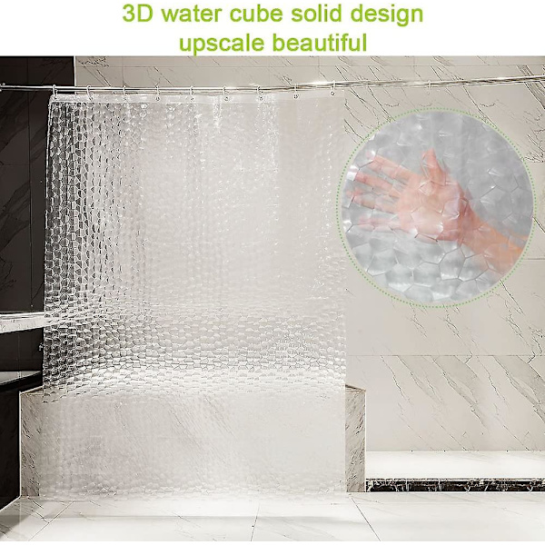 Skimmelsikker bruseforhæng 180 x 200 cm semi-transparent badeforhæng Eva vandtæt vaskbart 3d badeforhæng med 12 ringe badeværelsesforhæng PVC-fri