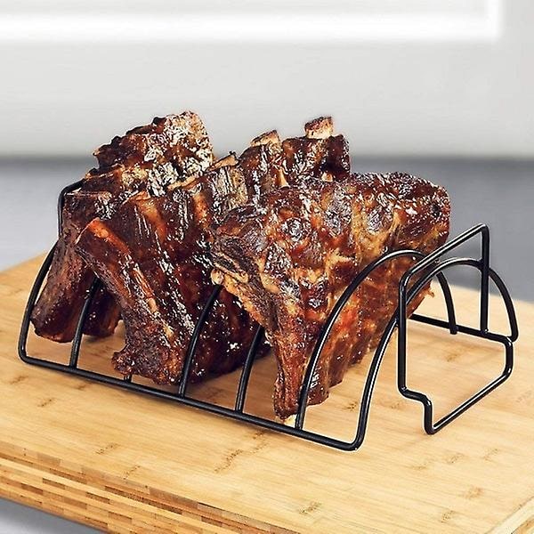 Non-stick ribbehylde BBQ stativ grillrist i rustfrit stål til grillning af BBQ kylling, oksekød og ribben