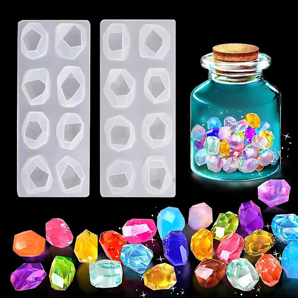 2 stk. Geometriske Resin Former Krystall Silikonform Edelsten Støping Smykker Form Gjenbrukbare Uregelmessige Epoksy Former DIY Håndverk Lage Anheng Dekor H