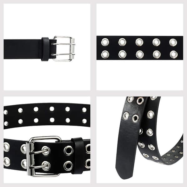 2-pack Dubbel Ögla Bälte - PU Läder Punk Bälte - 2-håls Ögla Jeans Bälte