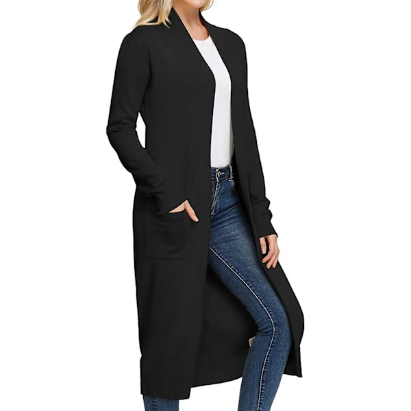 Essentiell Solid Open Front Maxi Lång Stickad Cardigan Tröja för Kvinnor L