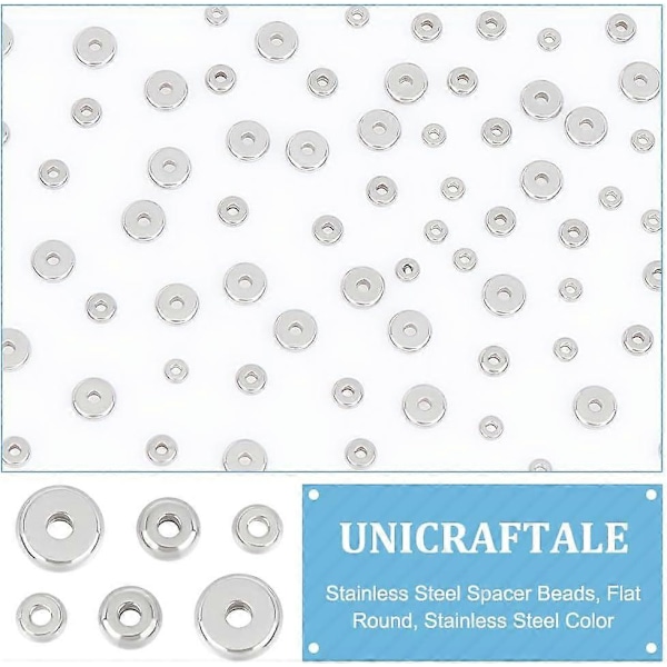 Ca. 180 stk. Skiveperler 3 Størrelser Rondelle Rustfritt Stål Avstandsperler Flate Runde Perler Runde Løse Perler for DIY Smykkefremstilling Hull 1,4-1,8 mm