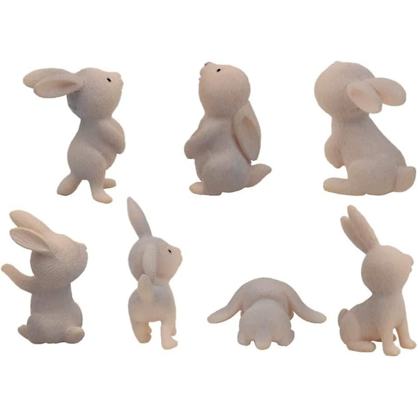 QTFHR 7 stk. Søde Kanin Dyrefigurer Håndværk DIY Miniature Have Miniature Hus Boligindretning (Grå)