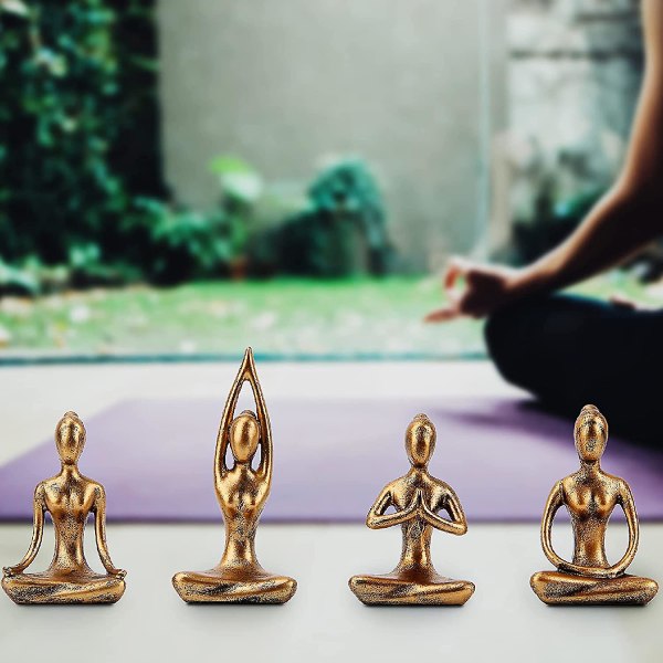 Yogastaty Meditation Zen Decor - Yogastatyer för heminredning, små yogafigurer för andliga rumsdekorationer, set med 4 yogaställningar statyhylla...