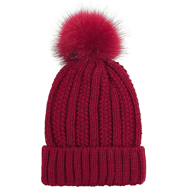 Kvinnors stickade mössa med satin foder Pom Pom vinter varm mössa Bobble hatt