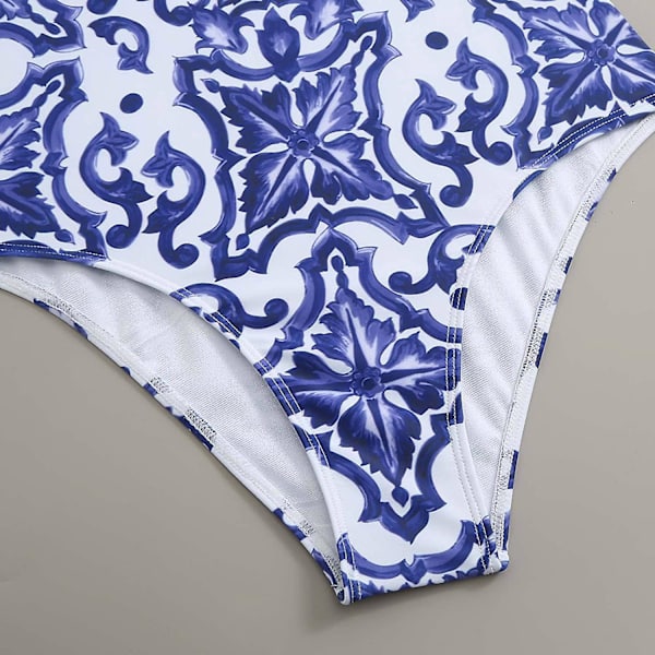 Baddräkt i ett stycke för kvinnor, smal retrotryckt XL 01 Blue