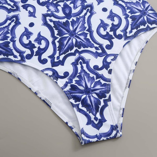 Eldel Badedrakt for Kvinner, Hel Badedrakt, Tettsittende Retro Trykk XL 01 Blue