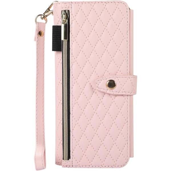 Z Fold 5 Fodral, Lyxigt PU Läder Dragkedja Kortplats Plånboksfodral Kompatibel Samsung Galaxy Z Fold 5 Med Crossbody Lanyard Present Pink For Galaxy Z Fold 5