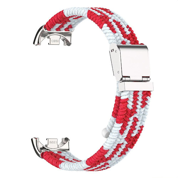 Til Xiaomi Smart Band 8 Flettet Nylon Urrem Justerbart Spænde Elastisk Rem Red White