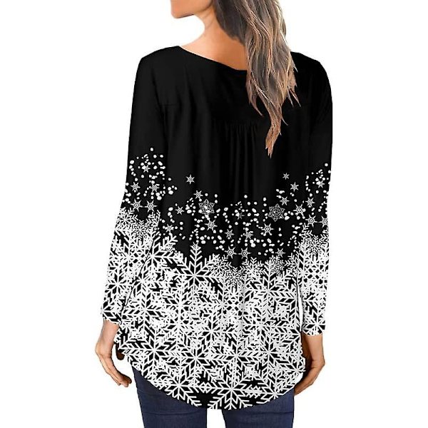 Dame Casual Bluser Topper Løse Plisserte Blomstrete Tunika Skjorter For Kvinner UK V-hals Snowflake M