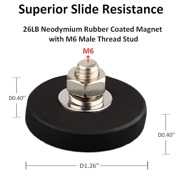 4 Pak Ridsefast Neodym Magneter Med Gummibelægning Og M6 Han Gevind, Super Stærk Magnetisk Holder Til Belysning