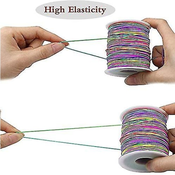 Elastisk armbåndstråd, robust regnbuefarget elastisk snor for smykkelaging 1MM 100M