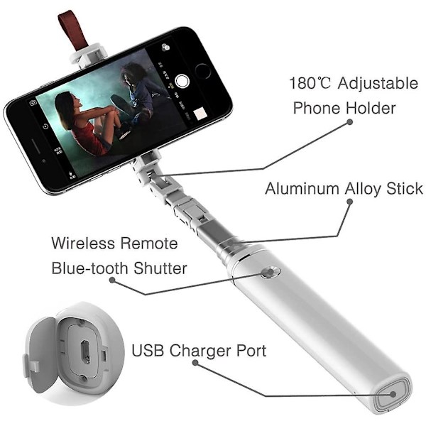 Selfie-keppi, jatkettava monopod sisäänrakennetulla langattomalla kaukolaukaisimella