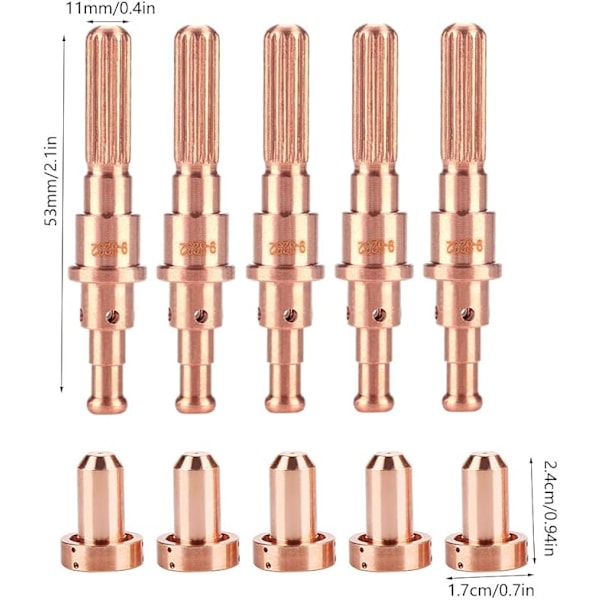 5 stk. 9-8215 Elektrode + 5 stk. 9-8207 Dysetips Sæt Passer til Thermal Dynamics SL60/100 Plasmaskærebrænder, Dyser, Spændetænger og Linser