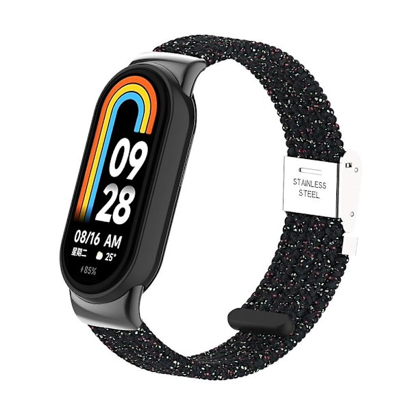 För Xiaomi Smart Band 8 flätad nylon klockarmband justerbart spänne elastiskt band Bright Black