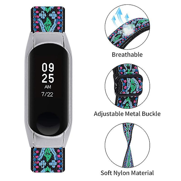 Nylonflätad klockarmband för Xiaomi Mi Band 3/4 justerbart elastiskt handledsband Style 19