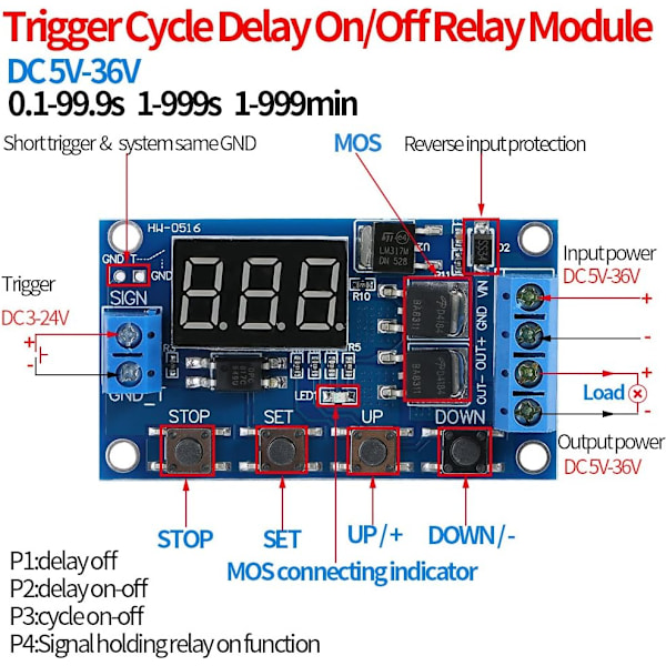 DC 5V-36V Timer Modul Trigger Cyklus Forsinkelse Timer Switch Tænd/Sluk Relæ Modul med LED Display