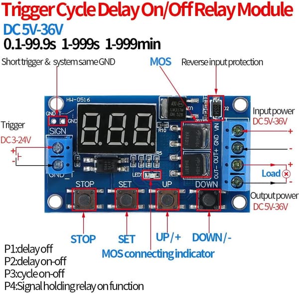 DC 5V-36V Timer Modul Trigger Syklus Forsinkelse Timer Bryter Slå På/Av Relé Modul med LED-Display