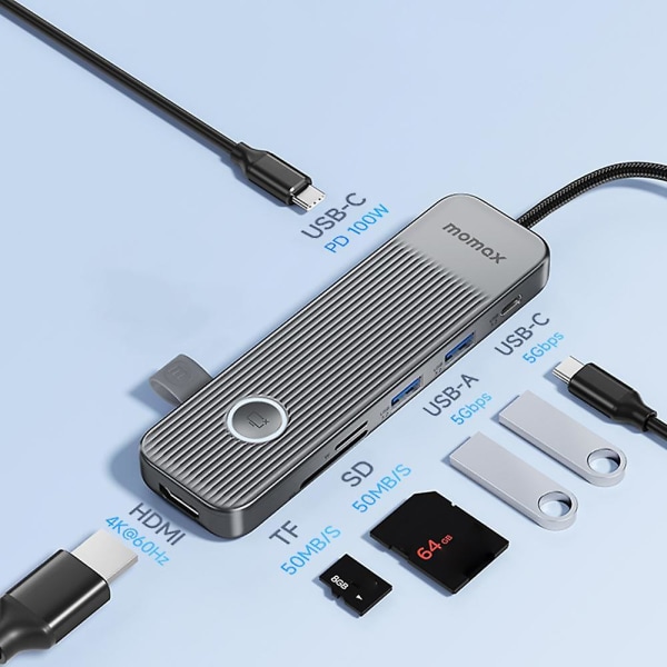 7-in-1 Multi-Port Type-C -telakointiasema Kannettava PD 100W USB-C Hub -sovitin