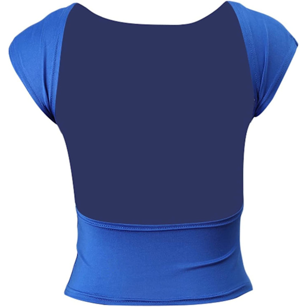 Naisten seksikäs avoselkäinen toppi lyhyillä hihoilla, selästä avoin T-paita Y2k-muotipaita Royal Blue S