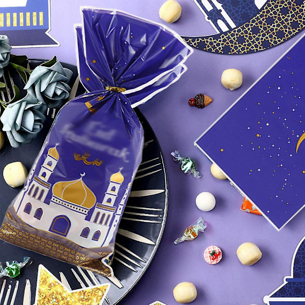 100 stk Eid Mubarak Party Godteriposer - Ramadan-tema Trykte Gaveposer til Festgaver