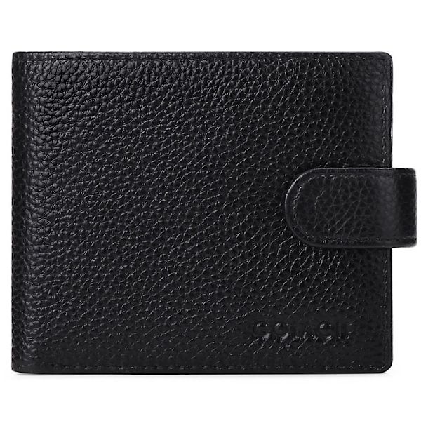 Lehmännahkainen miesten kokoontaittuva lyhyt lompakko kolikkotaskuilla ja korttipaikoilla Black Leather Textured