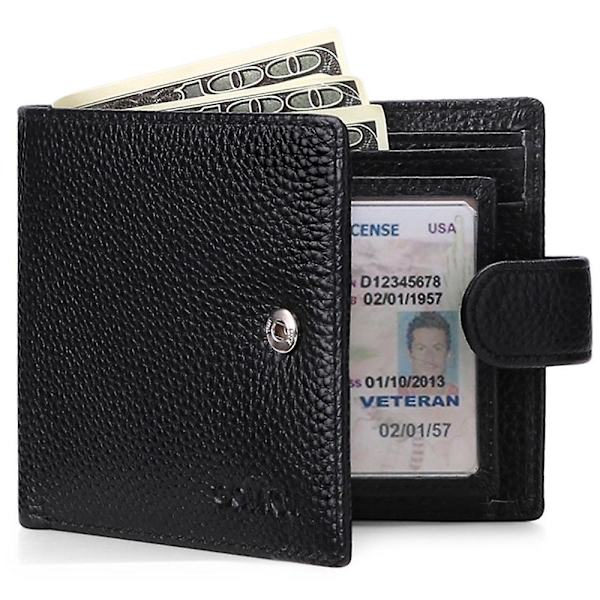 Lehmännahkainen miesten kokoontaittuva lyhyt lompakko kolikkotaskuilla ja korttipaikoilla Black Leather Textured