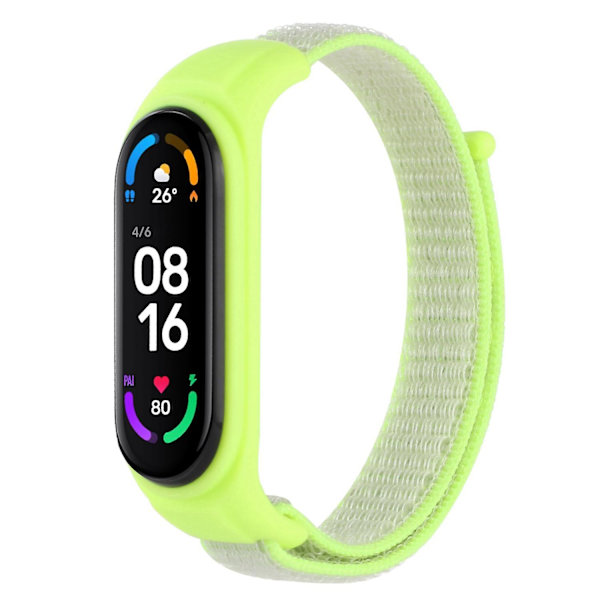 Nyloninen urheilullinen kadonneen estävä ranneke Xiaomi Mi Band 3/Band 4/Band 5/Band 6/Band 7 -älykellolle silikonisella kellokotelolla Fluorescent Yellow