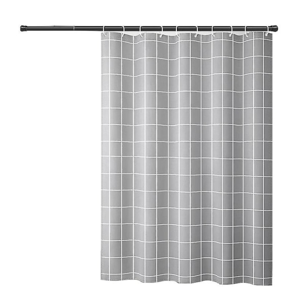 Gråt ternet bruseforhæng, hurtigtørrende, maskinvaskbart vandtæt polyesterstof bruseforhæng, semi-transparente badeværelsesgardiner med 12 kroge