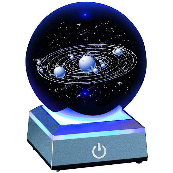 Solsystemets kristallkula solsystem med touch switch LED-ljusbas kosmisk modell med planetnamn