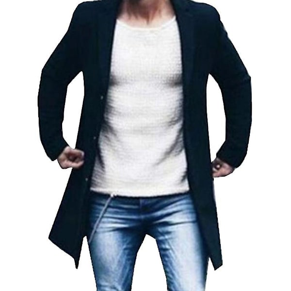 Herre Vinter Formel Trenchcoat Frakke Lang Jakke Overtøj Black M