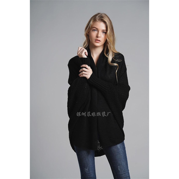 Syksyn ja talven lepakkohiha plus-koon pitkä neulecardigan-pusero naisten takki naisten pusero Black Average size
