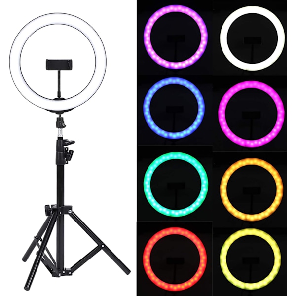 LED Ring Light, Bærbar LED-ringlampe i metall for fotografering med stativ, dimbar LED-belysning for innendørs fylllys, portrett, mote