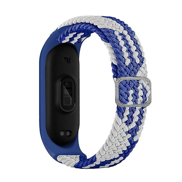 Elastisk Nylon Solo Loop for Xiaomi Mi Band 5/Band 6/Band 7, Justerbar Flettet Sport Strikk Stropp Blue White