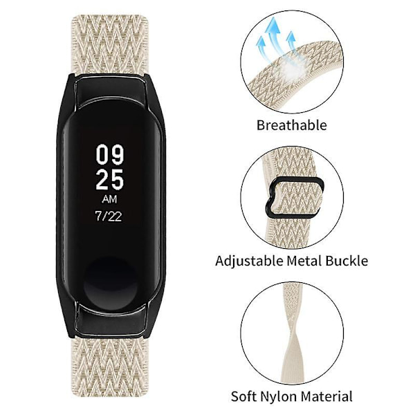 Stretchig nylon anti-scratch justerbar handledsrem för Xiaomi Mi Band 3/4, med svart klockram Apricot