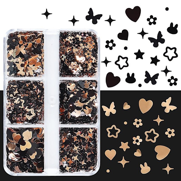 Holografiska Fjärilsnagelglitter Sekvenser, Nagelförstärkning Fjäril Hjärta Blomma Stjärna Kanin Design Glitterflingor Nageldekor 6 Rutor