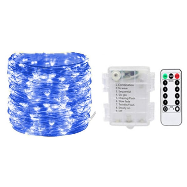 20 meter 200 LED Fe Lys Kæde, batteridrevet med fjernbetjening til soveværelse, gårdhave, have blue