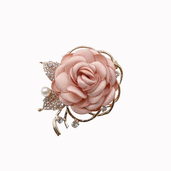 Brosch med rosblomma - rosa, röd, handgjord tygblomma - brosch för bröllop, bankett, julfest, alla hjärtans dag - present till kvinnor, män, brud