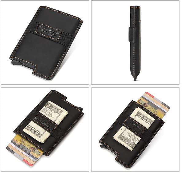 Läderkortficka Väska RFID-blockering Full Grain Multifunktion Plånbok Kontantbehållare Black