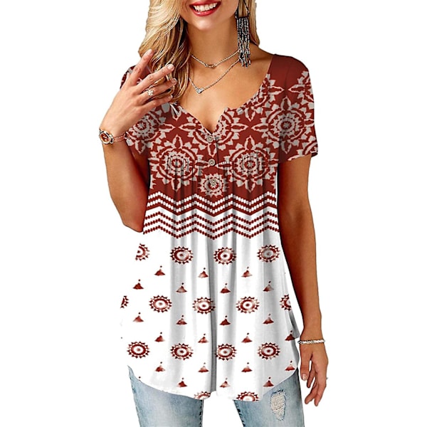 Naisten puserot röyhelöillä, löysä napitus, tunikat naisille maroon XXL