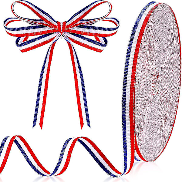 Punainen Valkoinen Sininen Raidallinen Grosgrain-nauha Muistopäivän Lahjapaketointiin, Juhlakoristeluun, Askarteluun ja Ompeluun (3/8 tuumaa x 50 jaardia) - 3/8 tuumaa